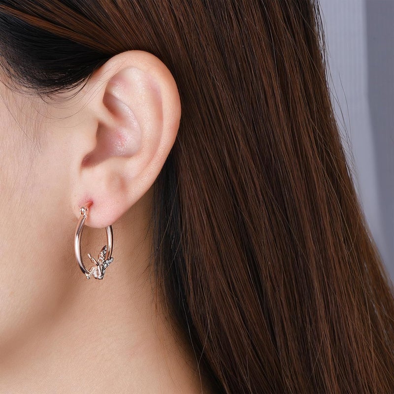 Medsor Fairy Angel Hoop Earrings Hypoallergenic 14K Gold Plated Plated Wing Earring - Image 2